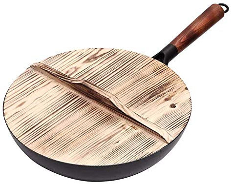 ZHZXBDGQ Carbon Steel Wok with Lid, Handmade, Uncoated, Does not Rust, Nonstick pan, for Electric, Induction and Gas Stoves