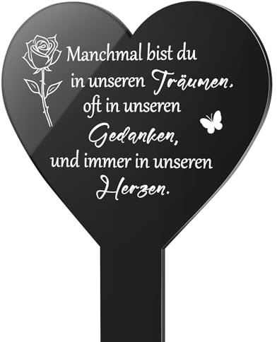 Photect Herz Grabstecker Schwarz Acryl Grabschmuck mit Gravur Geliebt Und unvergessen Für Immer in Unseren Herzen Gedenktafel Grabstein Grabdeko Wetterfest Gartenstecker für Grab (Normal)