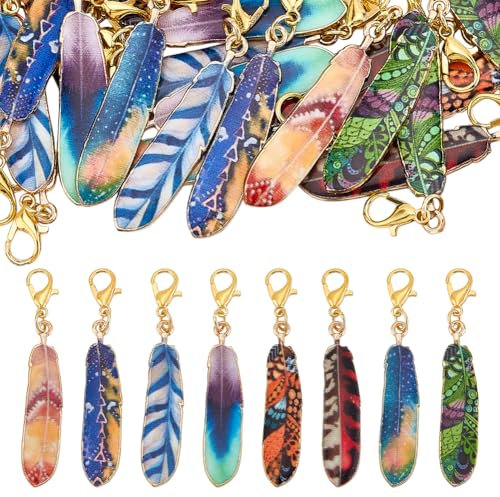 PH PandaHall 32 Stück Feder-Anhänger 8 Farben Feder Charms Schlüsselanhänger Emaille Feder Anhänger Vintage Stil Charms Zur Schmuckherstellung Schlüsselanhänger DIY Basteln 5cm
