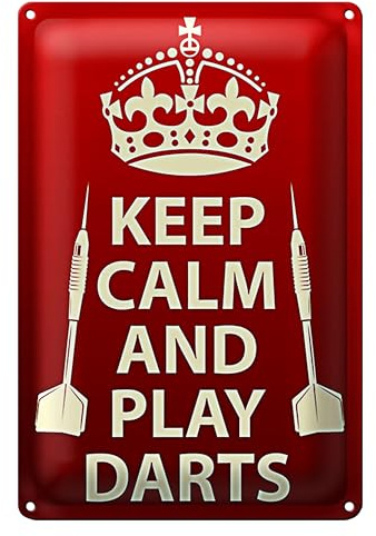 Keep Calm and Play Darts | Dekoratives Blechschild im Retro-Stil für Dartliebhaber | Ideal für Spielzimmer und Pubs | 12 cm x 18 cm