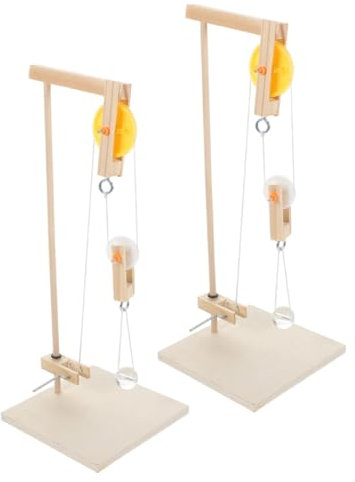 Garneck 2 Sätze Flaschenzugmodell Experiment Riemenscheiben-Modellbausätze Bausatz Ausbildung Rolle Physik-Tool Flaschenzug und Halterung Flaschenzugständer Lehrmittel Holz