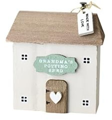 Portland Living Grandma's Potting Shed Wooden House 9cm, Rustic Mini Garden Ornament, Vintage Gift Idea for Grandma or Garden Enthusiasts