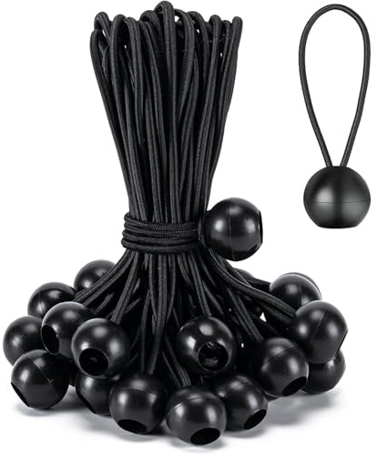 Lot de 30 tendeurs en caoutchouc avec boule - Noir - 10 cm - Tendeur de bâche robuste - Avec boule - Pour tentes de camping, bannières et rangement quotidien