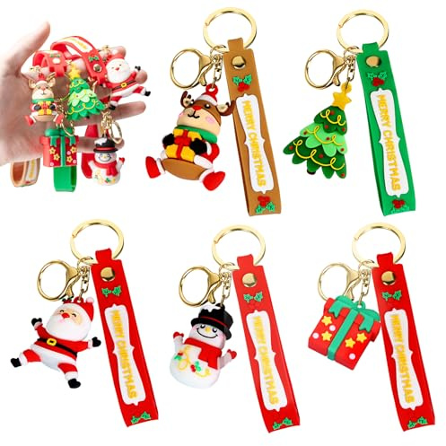 ZukZythepsor Portes-clés de Noël en Silicone, 5 Styles Uniques (Père-Noel, Renne, Bonhomme de Neige, Sapin, Cadeau) – Décorations Fêtes de Noël pour Sacs, Clés, Petits Cadeaux