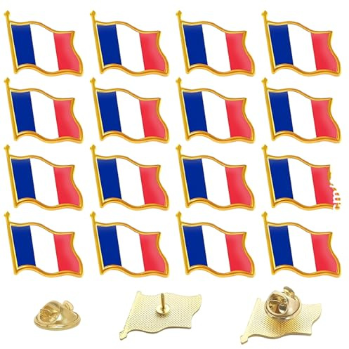 AEIXYA Lot de 16 Pins du Drapeau Français, Broche Métal Patriotique avec Clip, Cadeau pour Supporters d'Équipe de France, Événements Sportifs et Fêtes Nationales