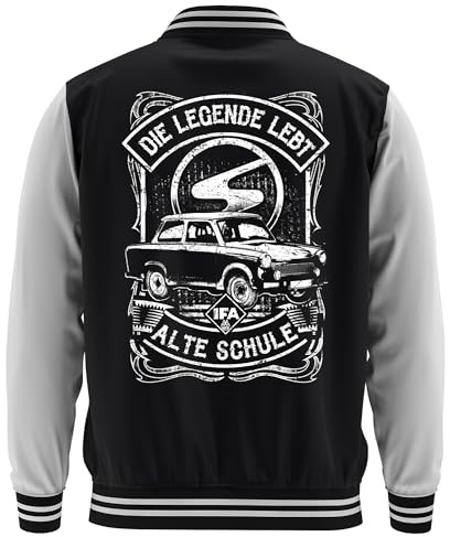UGLYSHIRT Alte Schule Trabant College Jacke | Moped & Auto Oldschool Design – DDR Kult Ostdeutschland Retro Stil