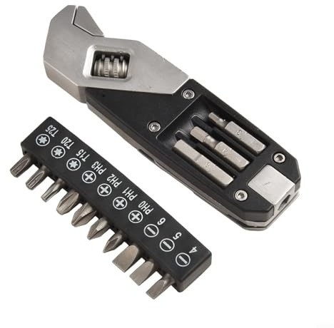 Jotekonoby Verstellbarer Schraubenschlüssel, Faltbares Multitool mit Schraubendreher-Bits, Torx Bit Set, Kompakter Edelstahl Taschenschlüssel für Outdoor Camping und Reisen