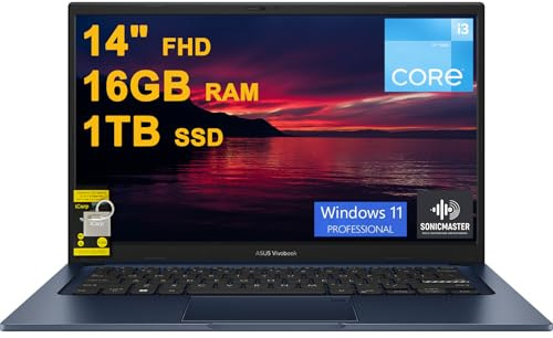 ASUS VivoBook 14 Business Laptop 14 pollici FHD antiriflesso Intel 6-core i3-1215U 16GB DDR4 1TB SSD Type-C Privacy Camera SonicMaster Ricarica Rapida Win11Pro ICP Hub