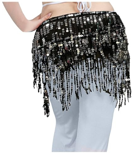 Damen Bauchtanz Hüfttuch Pailletten Gürtel Rock Bauchtanz Pailletten Glitzer Rock Fransen Bauchta nz Gürtel Bauchta nz Hüfttuch Frauen Mädchen Festival Samt Tribe Style Bauch Tanz Münzen Kostüm