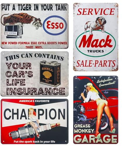 VEGOATY 5 Stück Vintage Metallschild: Retro Blechschilder, Sicherheitsdesign Metallschild Vintage, Anti-Verformung Vintage Wanddekoration, für Garage und Bar Wanddekoration 20×30cm