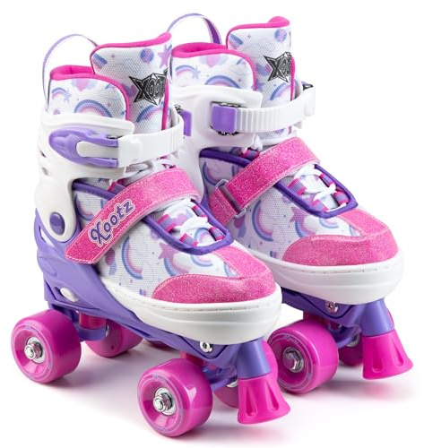 Xootz Halbweiche Stardust-Skates für Kinder, verstellbare Rollschuhe, Glitzer-Druck, Quad-Skates mit PVC-Rädern, stoßfester PP-Stiefel, 608Z-Kugellager, Mädchen und Jungen, Rollschuhe für Kinder ab 5