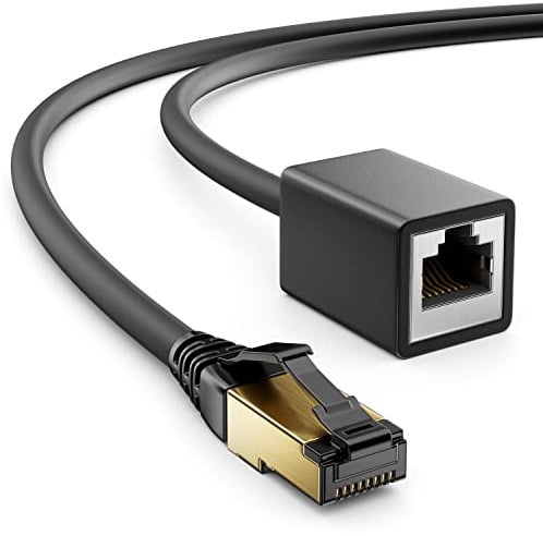 deleyCON 1,5m CAT8.1 RJ45 Verlängerung 40 GBit/s, S/FTP - Schwarz | Patchkabel Netzwerkkabel, 2000 MHz, Kupfer PiMF, 1x RJ45 Stecker, 1x RJ45 Buchse, für Ethernet LAN Gaming Streaming