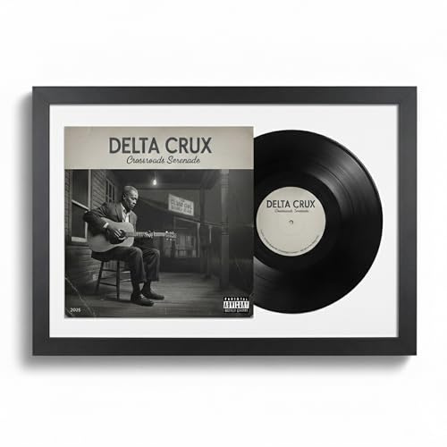 K-Möbel Schallplatten Rahmen Schwarz 40x60cm mit weißem Passepartout - Made in Germany - Vinylrahmen aus Echtholz für die Vinyl - UV-geschütztes Passepartout aus 100% Alpha-Zellulose