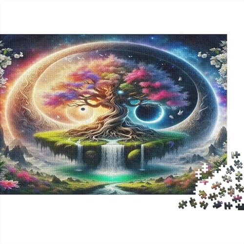 Rompecabezas de cartón reciclado Yin-Yang Con Forma de Luna y árbol, ideal para juegos familiares, 52 x 38 cm (1000 piezas)
