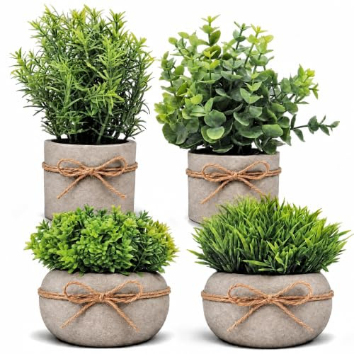 OVIANOR 4 Piezas Plantas Artificiales Decorativas, Home Decoration | Planta Artificial Pequeña de Plástico, Fáciles de Cuidar, Macetas Artificiales Decoracion para Hogar Oficina Balcón Baño