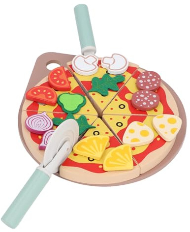 Generic Ensemble de Jeu de Découpe de Pizza en Bois pour Enfants, Ensemble de Nourriture 3 en 1 avec Accessoires, Jouet de Cuisine éducatif, pour Les 3 Ans et Plus