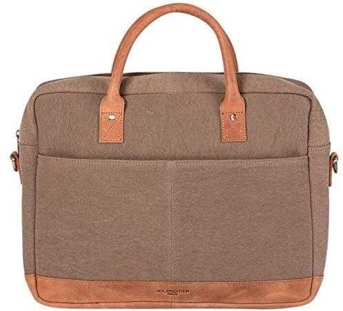 HOLZRICHTER Berlin - Aktentasche aus Leder und Canvas (No 1-2), 30 x 39 x 10 cm Laptoptasche für Herren, Hochwertiges 15 Briefcase für die Arbeit, Businesstasche in Camel/Beige,