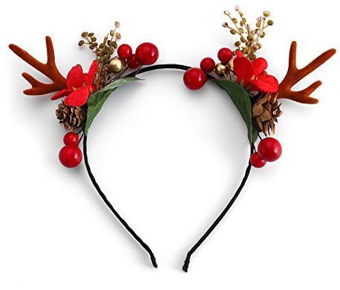 Unicra bandeau de noël bois bandeau élan cerf cornes d'animaux chapeaux pièce de cheveux Halloween accessoires de cheveux (09)