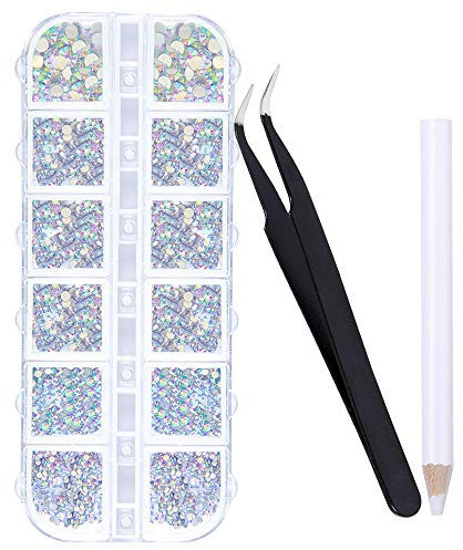 1600 Piezas Gemas de Uñas - 6 Tamaños Diamantes Imitación, Decoración de Uñas con Espalda Plana AB Gemas, Cristales para Uñas/Cara/Manualidades, con Pinzas de Recogida y Bolígrafo Punteado Diamantes