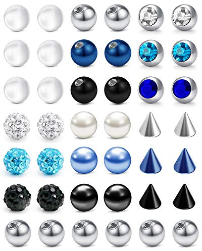 LAURITAMI 14G Ersatz Piercing Kugel Edelstahl & Klar Acryl Kunststoff Parts for Industrial Barbell Zungenpiercing Brustwarzenpiercing Schmuck Schraubkugel