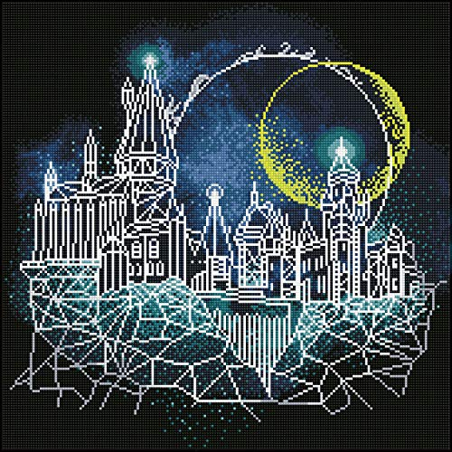 DIAMOND DOTZ CD238000910 - Original 5D Diamond Painting Set Mond über Hogwarts, Harry Potter Kreativset mit 32.400 Diamant Mosaiksteinen, Malset 52 x 52 cm, DIY für Erwachsene und Kinder ab 8 Jahren