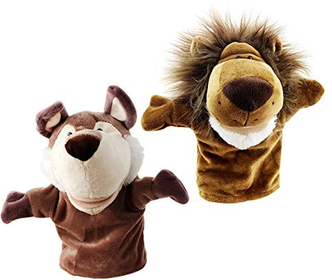 Boosns Variety Plush puppet Cartoons Animal Open mouth hand puppet Parent-child Puzzle toy (Lion Two ha)