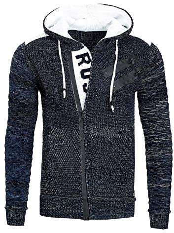 R-Neal Kapuzen-Strick-Jacke Herren Strick Pullover Jacke mit Kapuze und Ausgefallenem Zipper Future Design 344