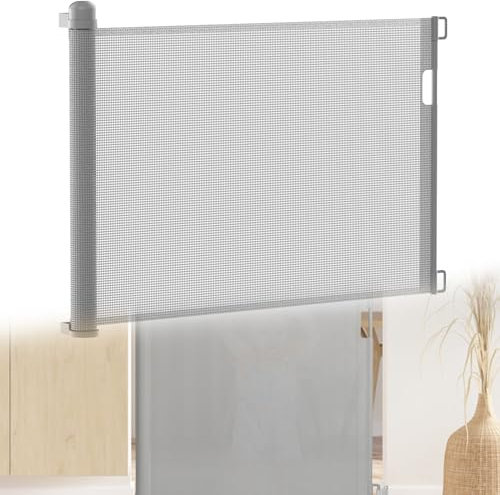 HENGMEI Puerta de Escalera Extensible 0-150 cm para Bebés y Mascotas - Barrera de Seguridad Retráctil para Perros (Gris, 150 cm)