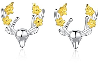LOKILOKI Trendy 925 Sterling Silber Weihnachten Hirsch Ohrstecker Für Frauen Mit 18 Karat Vergoldeten Blumen Edlen Schmuck Geschenke