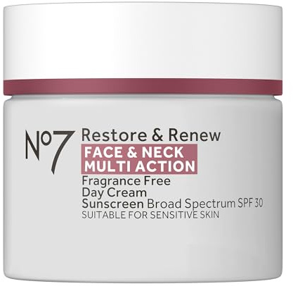 No7 Restore & Renew Multi Action Face & Neck SPF 30 Day Cream - Firming & Hydrating Face Moisturizer with Hyaluronic Acid to Help Reduce the Appearance of Wrinkles - Fragrance-Free (1.69 Fl Oz)