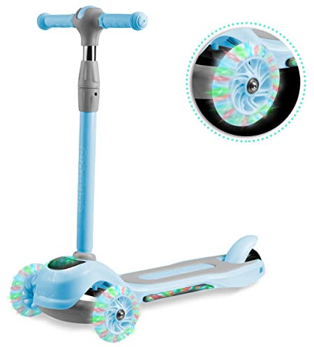 Ricokids LED Scooter Kinderroller Cityroller Tretroller Klappbar 3 Räder LOCO (hellblau)