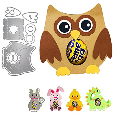 Bymivofun 3D Oster Stanzbögen, Hasen Eier Stanzformen, Oster Stanzschablonen Set, für Scrapbooking, Fotopapier, Karten, Bastelprägung, DIY-Herstellung (Eule)