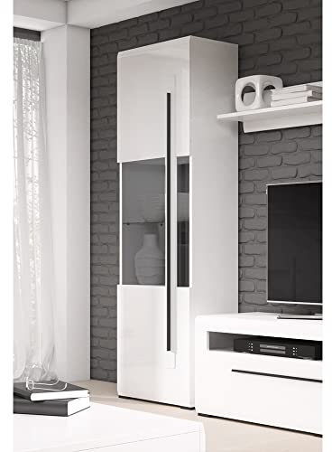 Lomadox Vitrine weiß modern mit Absetzungen in schwarz, B/H/T: ca. 60/204/39 cm