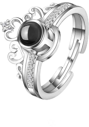 Certykllp Personalisierter offener 2-in-1-Ring „Ich liebe dich“, individueller Fotoprojektionsring Projektion in 100 Sprachen auf liebevollen Erinnerungsringen der Krone