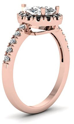 Jewelryonclick Birnenförmiger Halo Ring Rosengoldbeschichtet Natur Schwarz Onyx Birne Halo Verlobungsringe Zinkeneinstellung Größe 57 Leichter Büroschmuck für Frauen