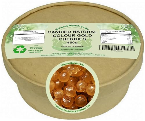 Natural Health 4 Life Candied Natural Gold Glace Cherries 450 g (1 Tub) Produce of France