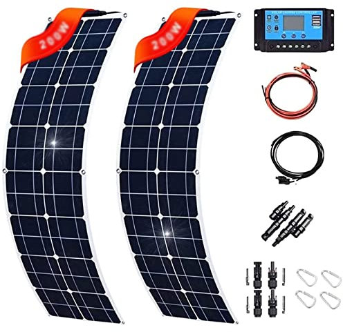 Kit Panneau Solaire 400W 600W 800W 1200W,Panneaux Solaires Souple,Solaires Monocrystalline Haute Efficacité ÉTanche,Avec ContrôLeur 40A,Pour Maison,Caravane,Bateau,2X200W