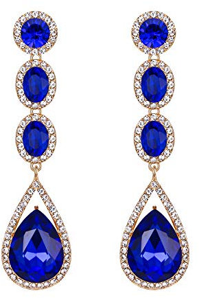 EVER FAITH Damen Ohrringe Kristall Hochzeit Mode Teardrop Lange Baumeln Kronleuchter Ohrhänger Gold-Ton Blau