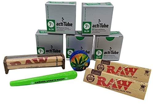 actiTube Aktivkohlefilter Slim Grinder RAW Papers Drehmaschine raupir Set Größe wählbar, Größe: 5x50 (250)