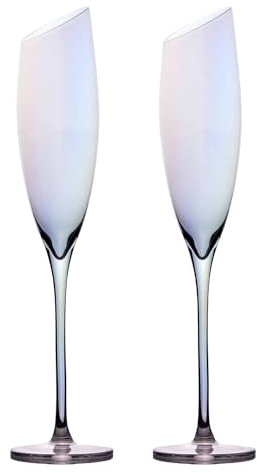 Intirilife 2x Flûte à champagne avec bord moderne et reflets arc-en-ciel - 150 ml de contenance - Flûte à champagne Prosecco Verre cristal résistant au lave-vaisselle antichoc