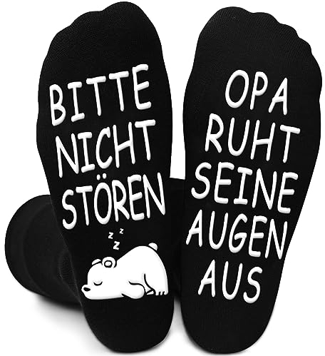 Opa Geschenk Socken, Socken mit Spruch Bitte nicht stören Opa ruht seine Augen aus Weihnachten Geschenke für Männer Rentner Geschenk Mann 43-46, Lustige Geburtstagsgeschenk Vatertagsgeschenk für Opa
