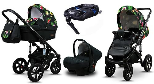 BabyLux® Kinderwagen Set 4 in 1 - Sky Lark - incl. Babywanne, Buggy Sportsitz, Auto-Babyschale, ISOFIX-Basisstation - Autositz - Kinderwagenset - Kombikinderwagen mit Wickeltasche usw.