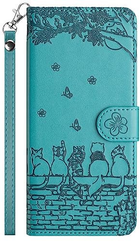 Nokverzy Card Holder Phone Case for Samsung S8(5.8) Flip Case with Folding Function Kickstand fence Cat Magnetic Wallet Case for Samsung Galaxy S8(5.8) Leather Case Shockproof Blue
