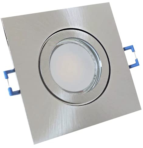 Rolux Flacher LED Bad Einbaustrahler IP44 Enya 230V SMD 5W mit Milchglas Edelstahl geb. 8 Stück Deckenleuchte 4000K Neutralweiß, Feuchtraum Dusche