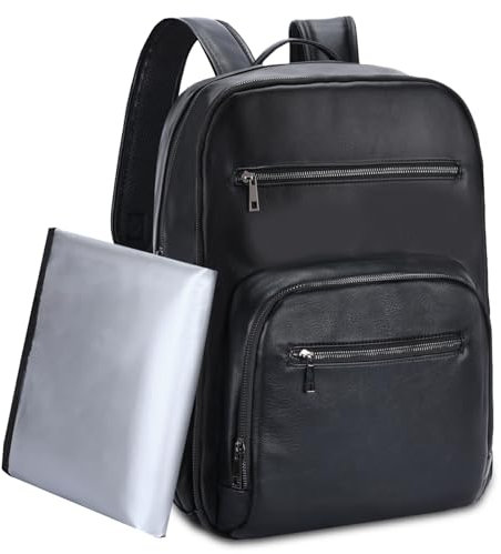 VASCHY Baby Changing Bags Backpack,Unisex Large Waterproof Vegan Leather Diaper Nappy Bags with Changing Pad,Insulated Pockets,Padded Laptop Sleeve for Travel,Mom and Dad(Black)