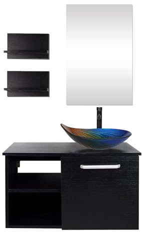 YU YUSING Juego de Muebles de baño, Armario para Debajo del Lavabo, Armario de baño con Espejo, Mueble de baño con Lavabo, Armario con Espejo, 2 estantes de Pared, Juego de Grifo (Multicolor)
