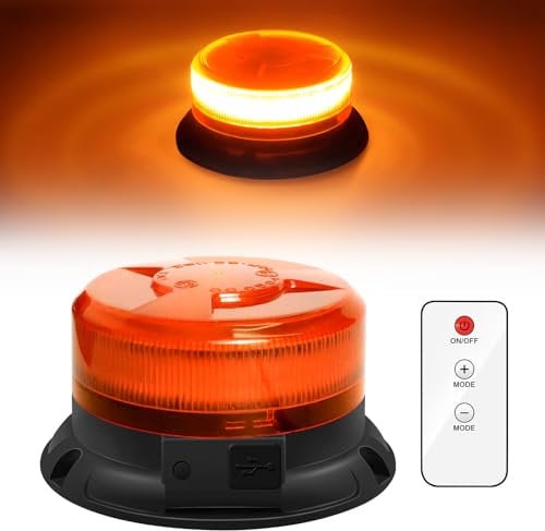 Gyrophare sans fil, 12V jaune d'avertissement magnet 9 Modes d'avertissement lumineux avec télécommande,câble de chargement de voiture et câble USB pour voiture camion tracteur de golf SUV 4x4
