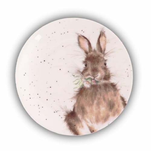 Wrendale Designs Porzellan Dessert-Teller Hase ca. 16,5cm D für Kekse & Süßes mit Gänseblümchen fressendem Hasen von der britischen Künstlerin Hannah Dale zum Essen servieren und als Oster-Geschenk