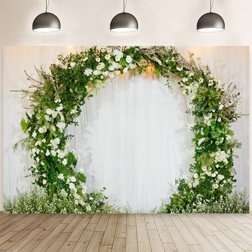 Hnmdmyi 3x2.4m Telón de Fondo de Boda 3D Corona de Arco Blanco Cortina Floral Pared Fotografía Fondo Aniversario Ceremonia Ducha de Novia Boda Cumpleaños Fiesta Decoraciones Banner Photo Booth Props