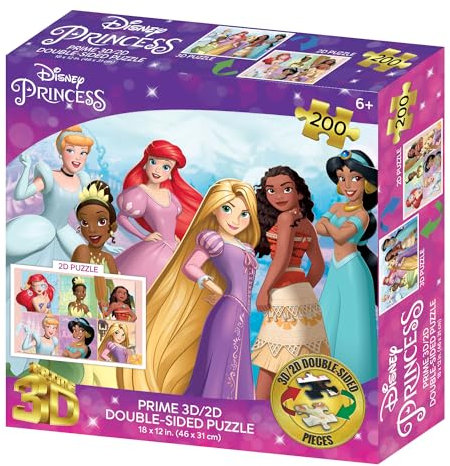 Prime 3D | Puzzle double face Princesse Disney | Puzzle lenticulaire 3D | 46 cm x 31 cm - 200 pièces | Jeux et puzzles | À partir de 6 ans